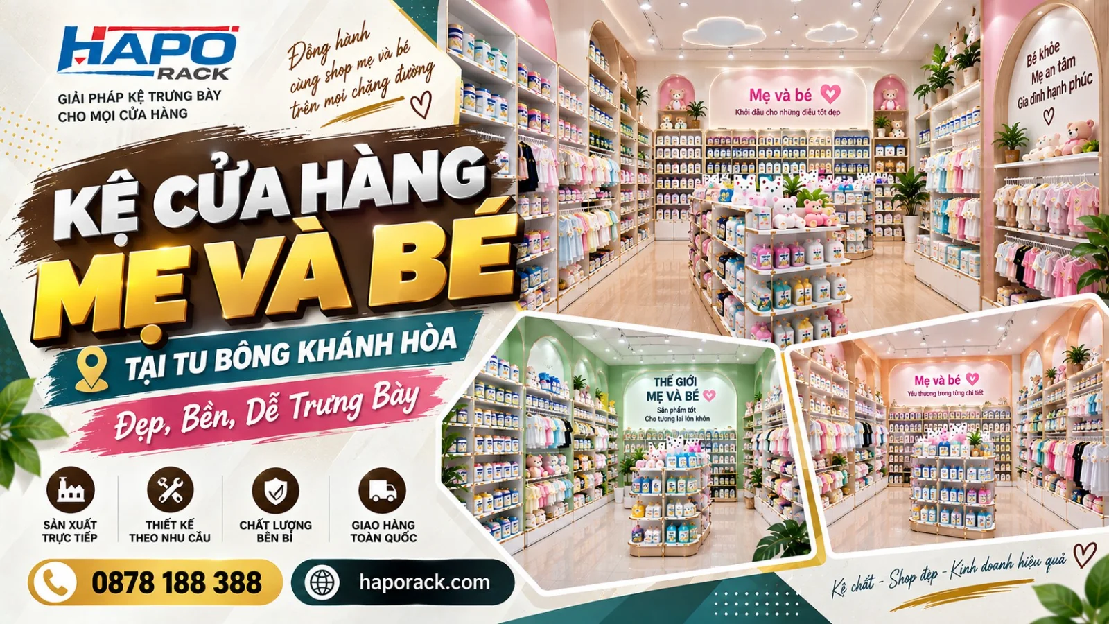 Sản Xuất Kệ Cửa Hàng Mẹ Và Bé Tại Xã Tu Bông Khánh Hòa – Bền Đẹp, Giá Xưởng, Dễ Trưng Bày