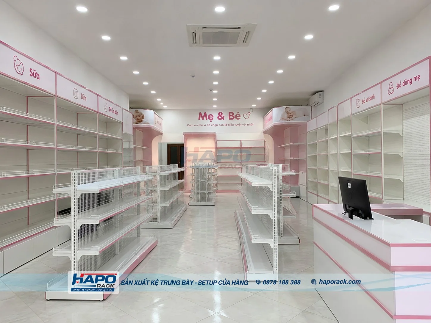Sản Xuất Kệ Shop Mẹ Và Bé P. Long Mỹ Cần Thơ – Chắc Chắn, Dễ Trưng Bày