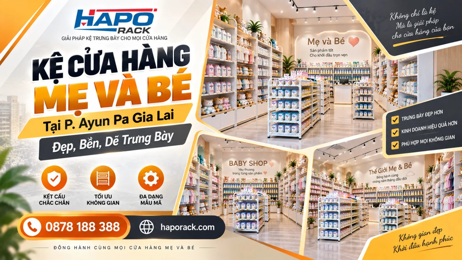 Sản Xuất Kệ Shop Mẹ Và Bé Tại P. Ayun Pa Gia Lai – Bền Đẹp, Dễ Bố Trí