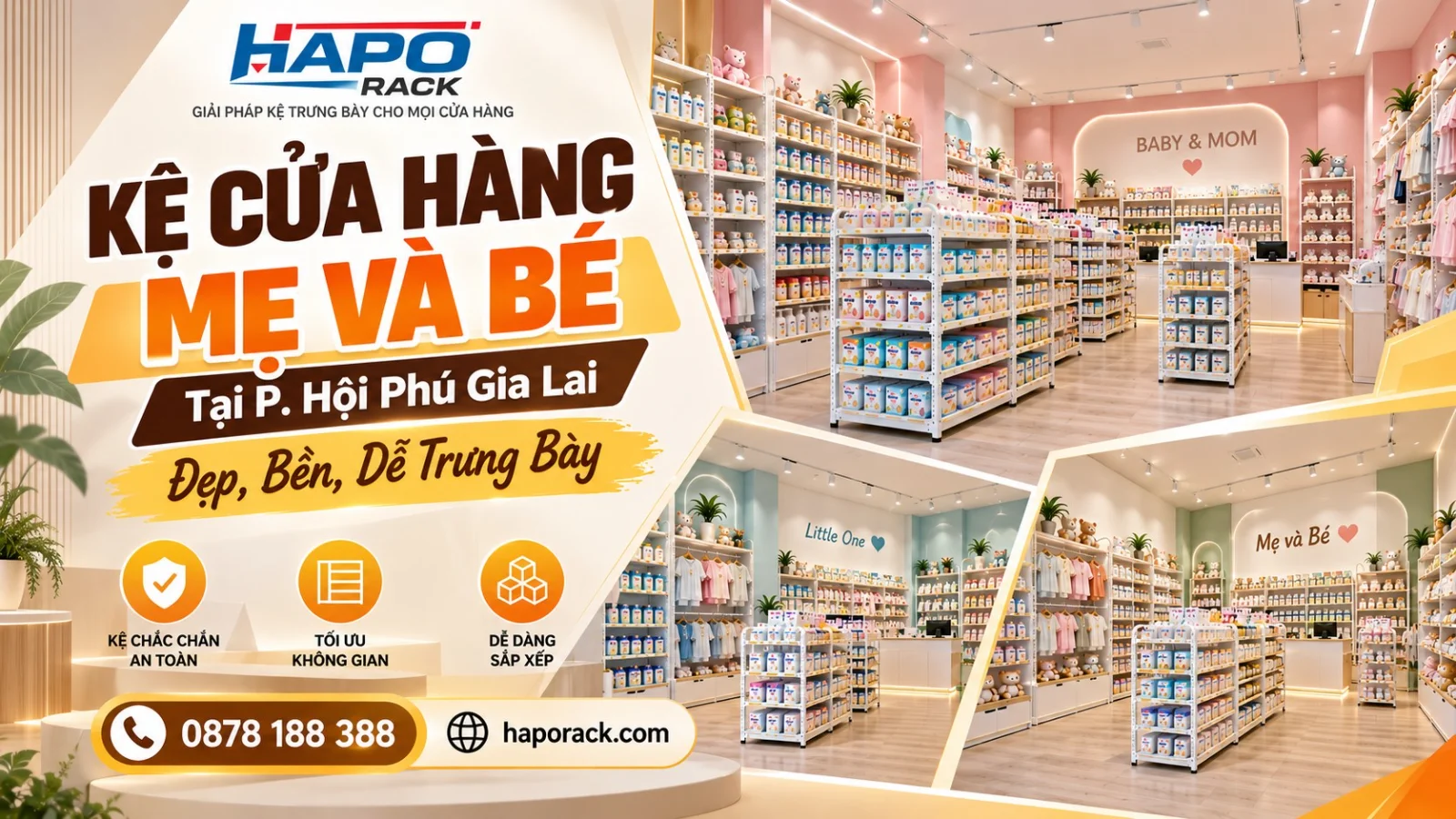 Sản Xuất Kệ Shop Mẹ Và Bé Tại P. Hội Phú Gia Lai – Bền Đẹp, Dễ Trưng Bày