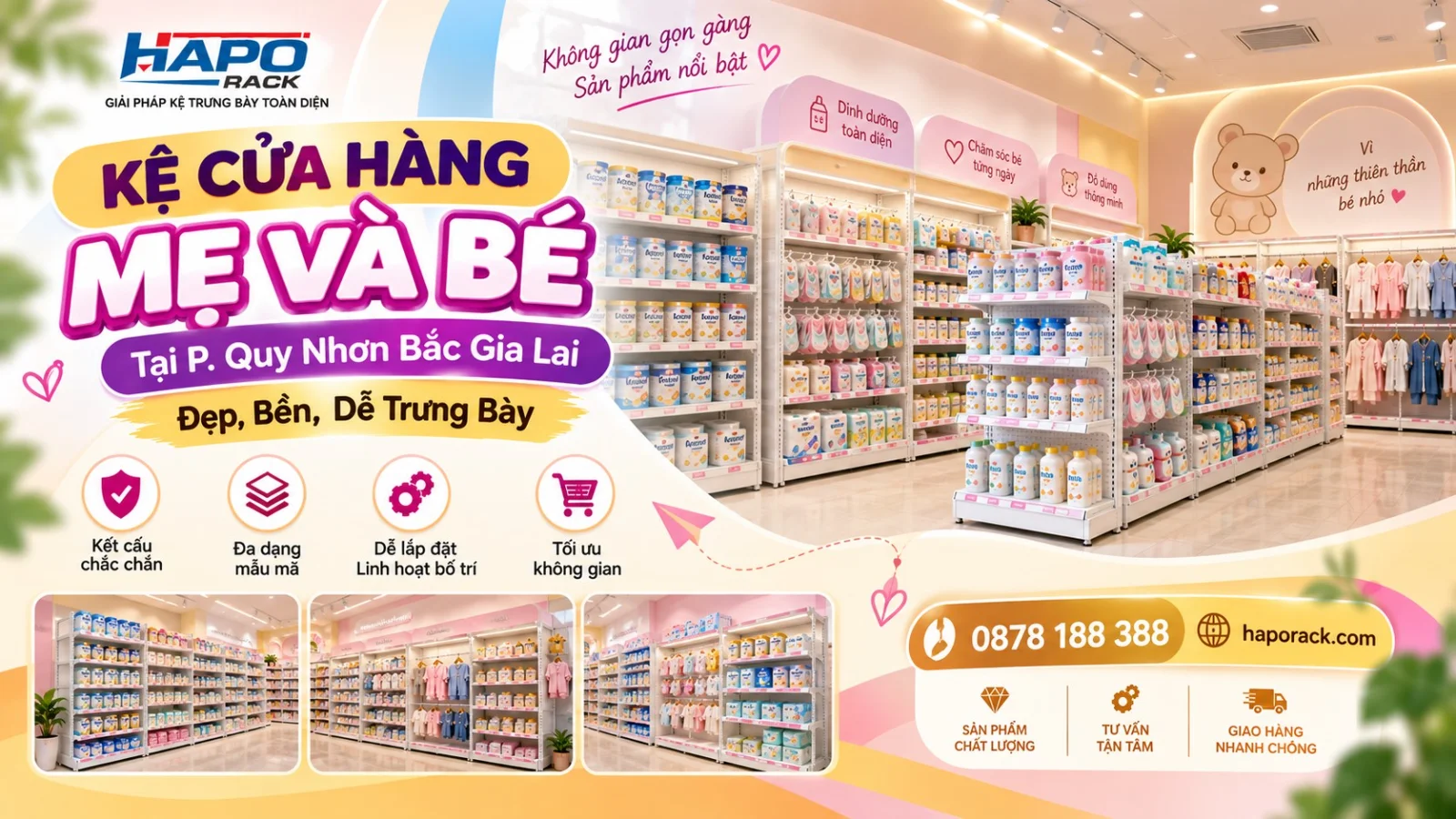 Sản Xuất Kệ Shop Mẹ Và Bé Tại P. Quy Nhơn Bắc Gia Lai – Bền Đẹp, Dễ Sắp Xếp