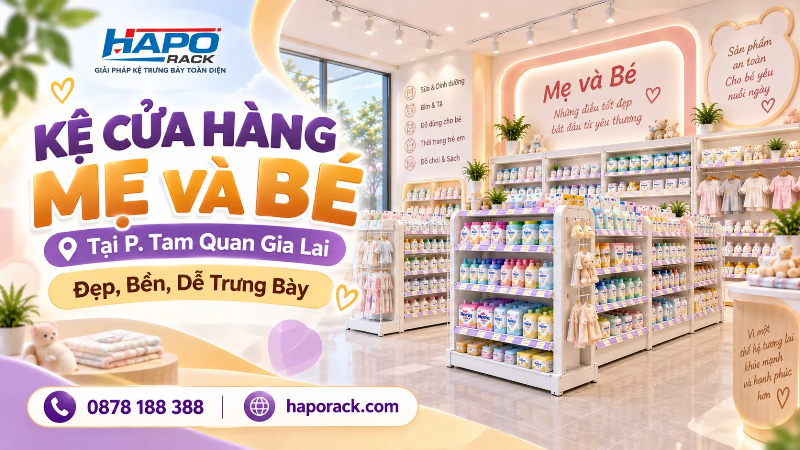 Sản Xuất Kệ Shop Mẹ Và Bé Tại P. Tam Quan Gia Lai – Gọn Gàng, Hiện Đại, Tối Ưu Trưng Bày