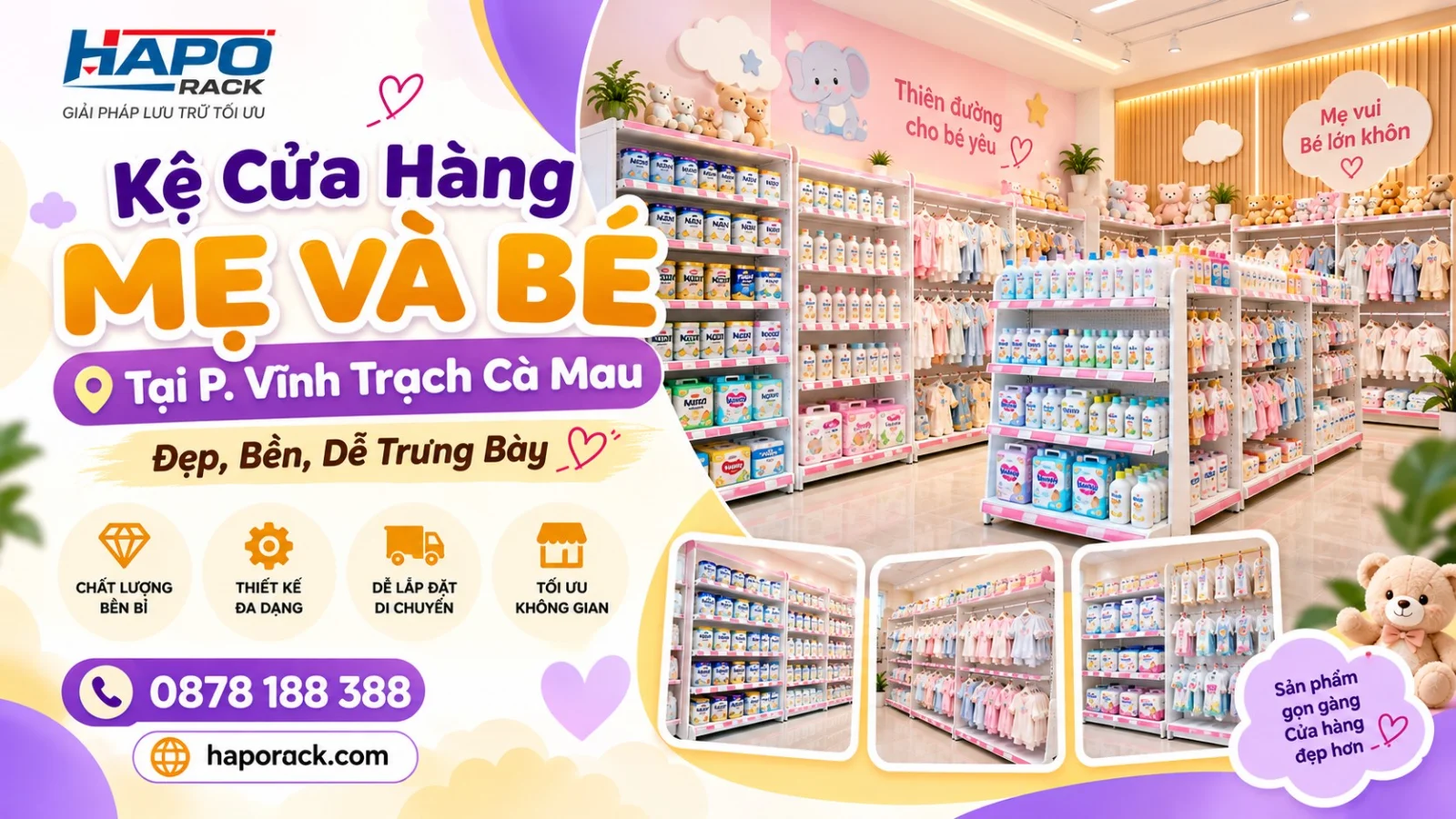 Sản Xuất Kệ Shop Mẹ Và Bé Tại P. Vĩnh Trạch Cà Mau – Đẹp, Bền, Dễ Bố Trí