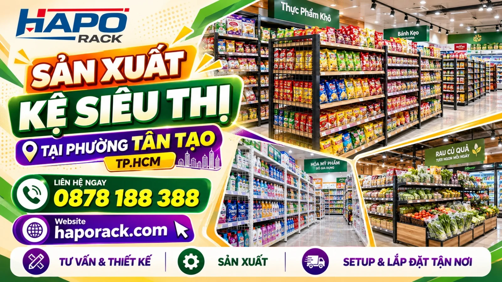 Sản Xuất Kệ Siêu Thị Tại Phường Tân Tạo TP.HCM – Nhiều Mẫu, Dễ Lựa Chọn