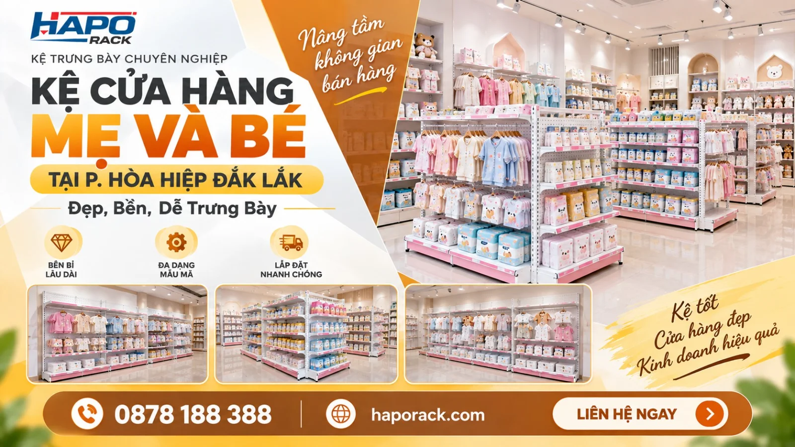 Sản Xuất Và Lắp Đặt Kệ Cửa Hàng Mẹ Và Bé P. Hòa Hiệp Đắk Lắk – Bền Đẹp, Giá Tốt