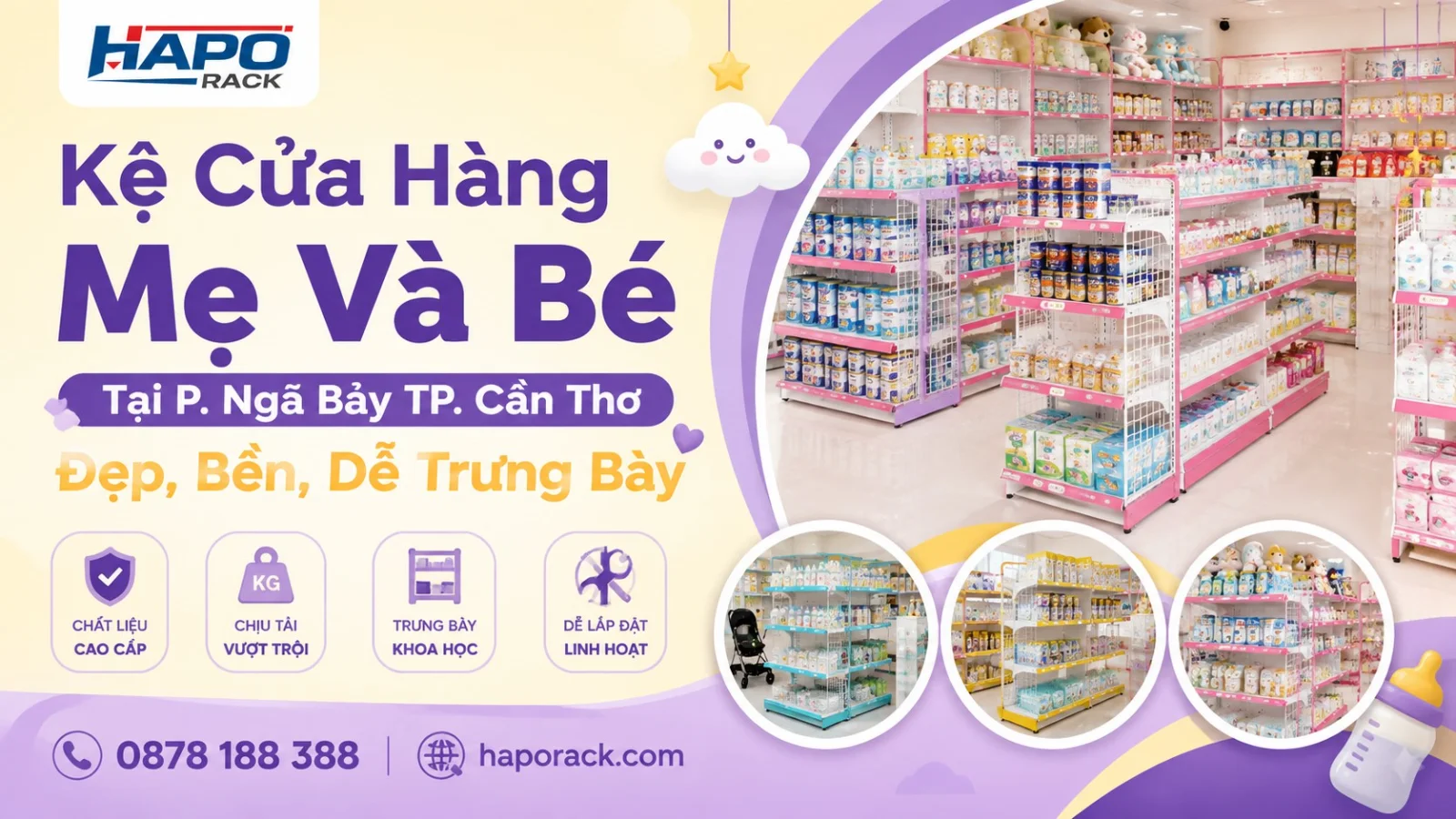 Thi Công Kệ Cửa Hàng Mẹ Và Bé Tại Ngã Bảy Cần Thơ – Gọn Đẹp, Tiết Kiệm Diện Tích