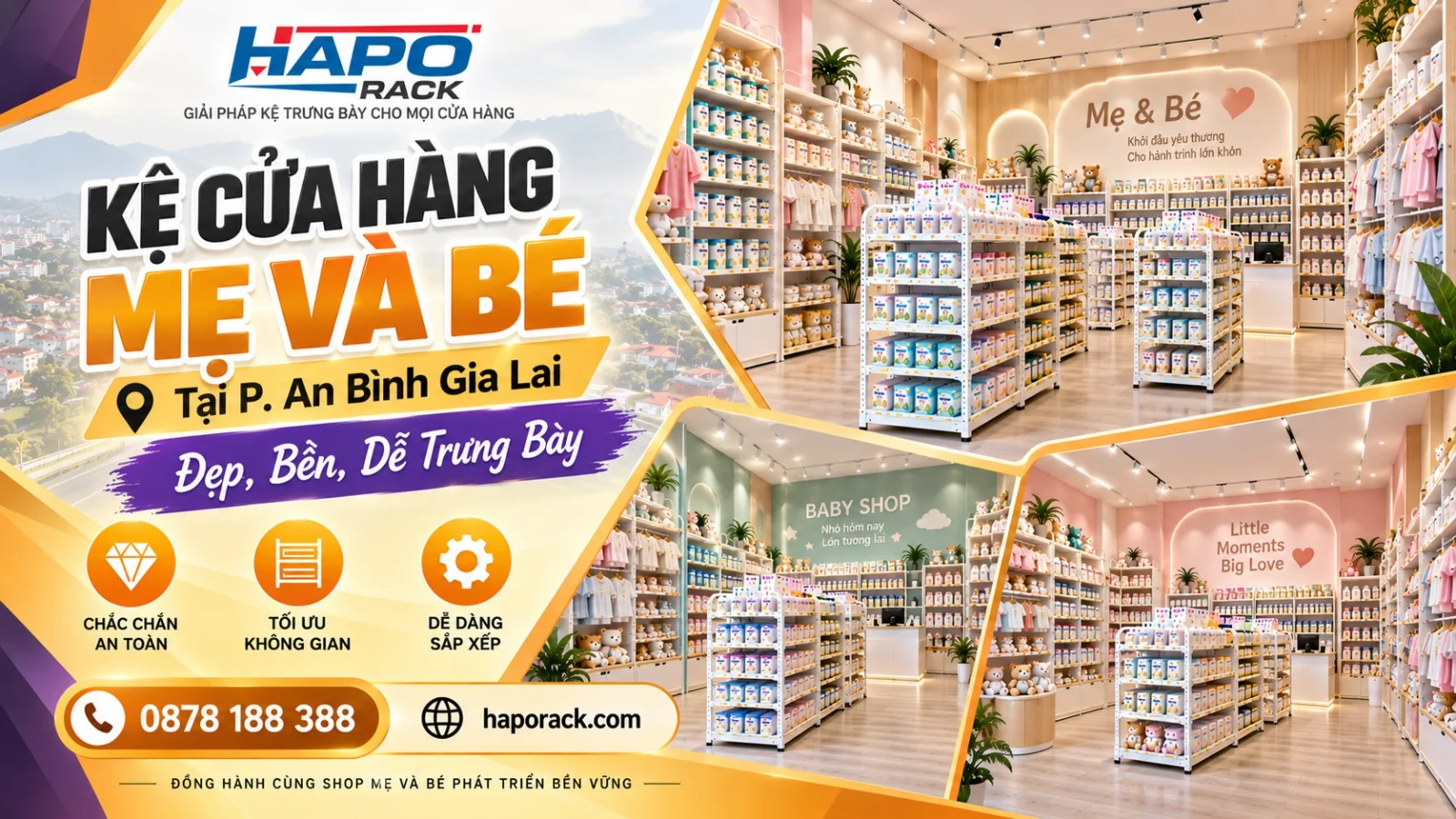 Thi Công Kệ Cửa Hàng Mẹ Và Bé Tại P. An Bình Gia Lai – Gọn Đẹp, Tối Ưu Trưng Bày