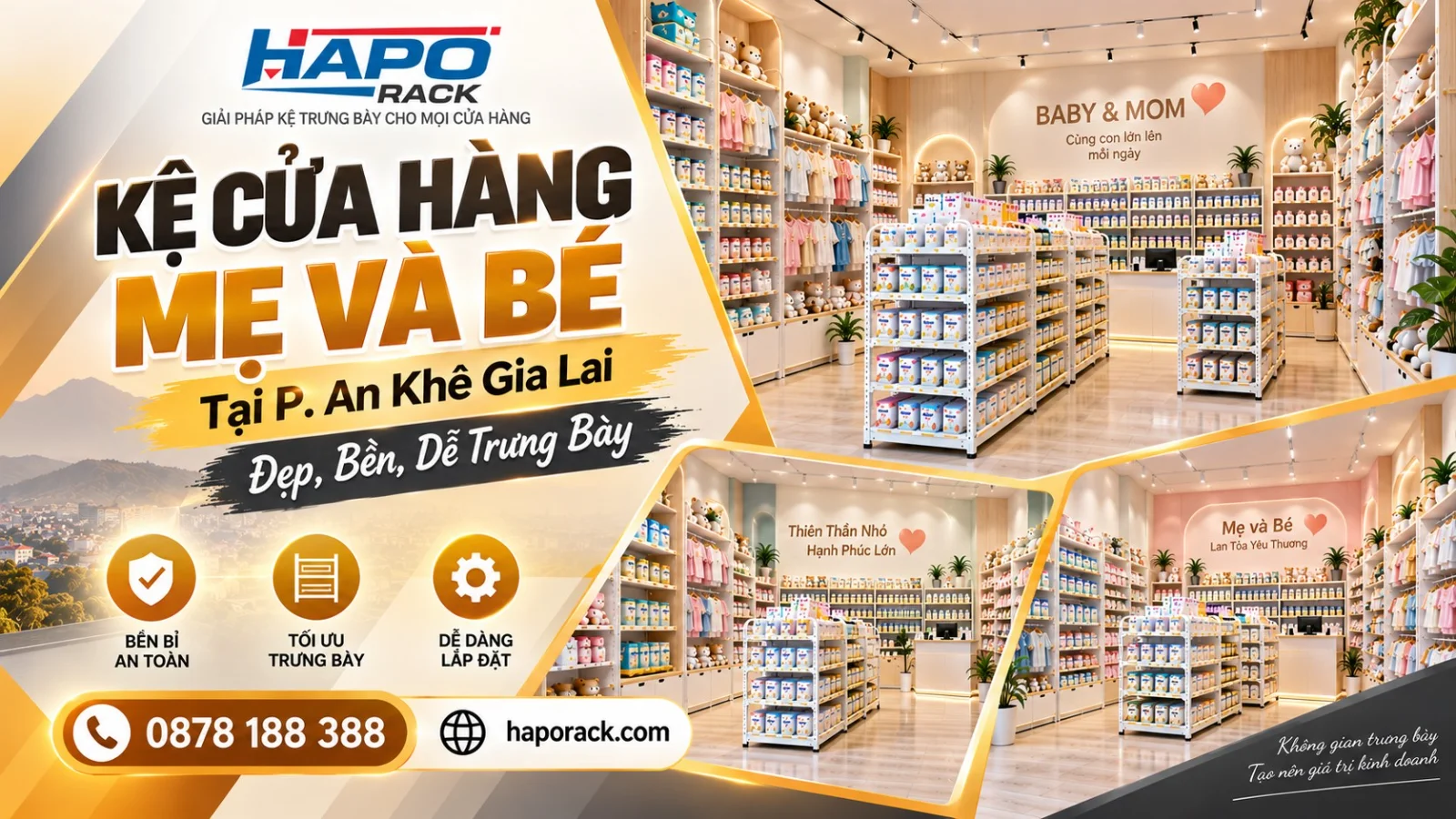 Thi Công Kệ Cửa Hàng Mẹ Và Bé Tại P. An Khê Gia Lai – Chắc Chắn, Dễ Trưng Bày