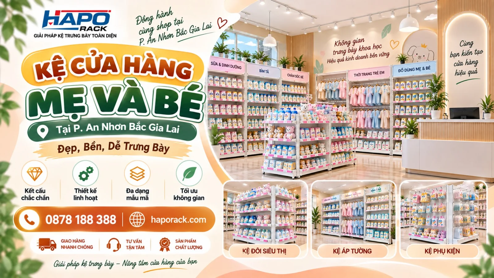 Thi Công Kệ Cửa Hàng Mẹ Và Bé Tại P. An Nhơn Bắc Gia Lai – Bền Đẹp, Dễ Bố Trí