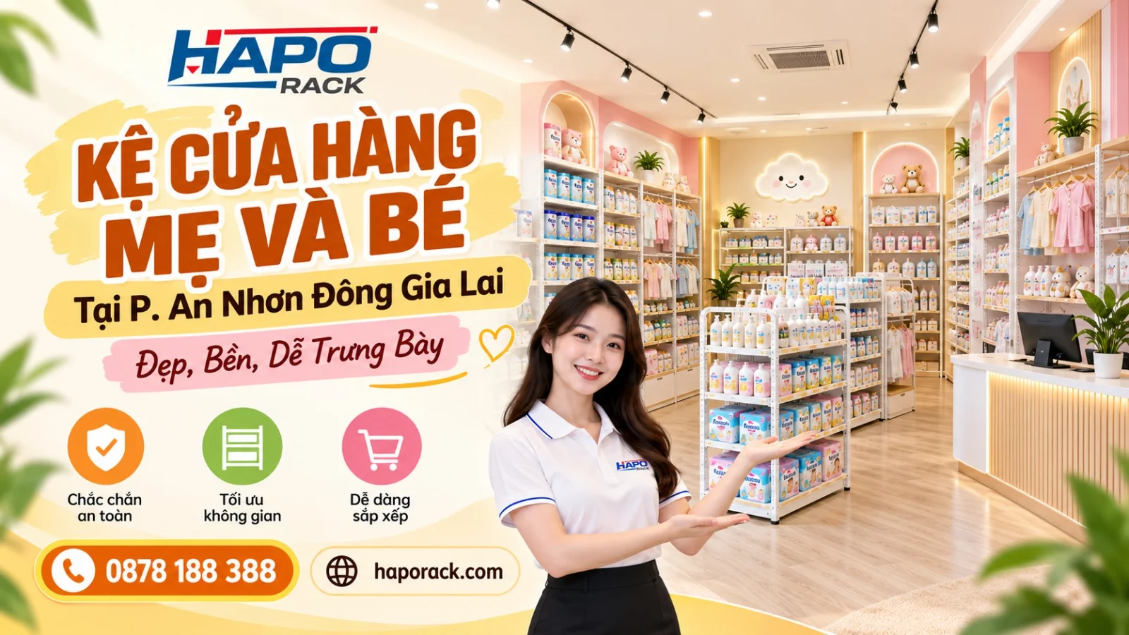 Thi Công Kệ Cửa Hàng Mẹ Và Bé Tại P. An Nhơn Đông Gia Lai – Bền Đẹp, Tối Ưu Trưng Bày