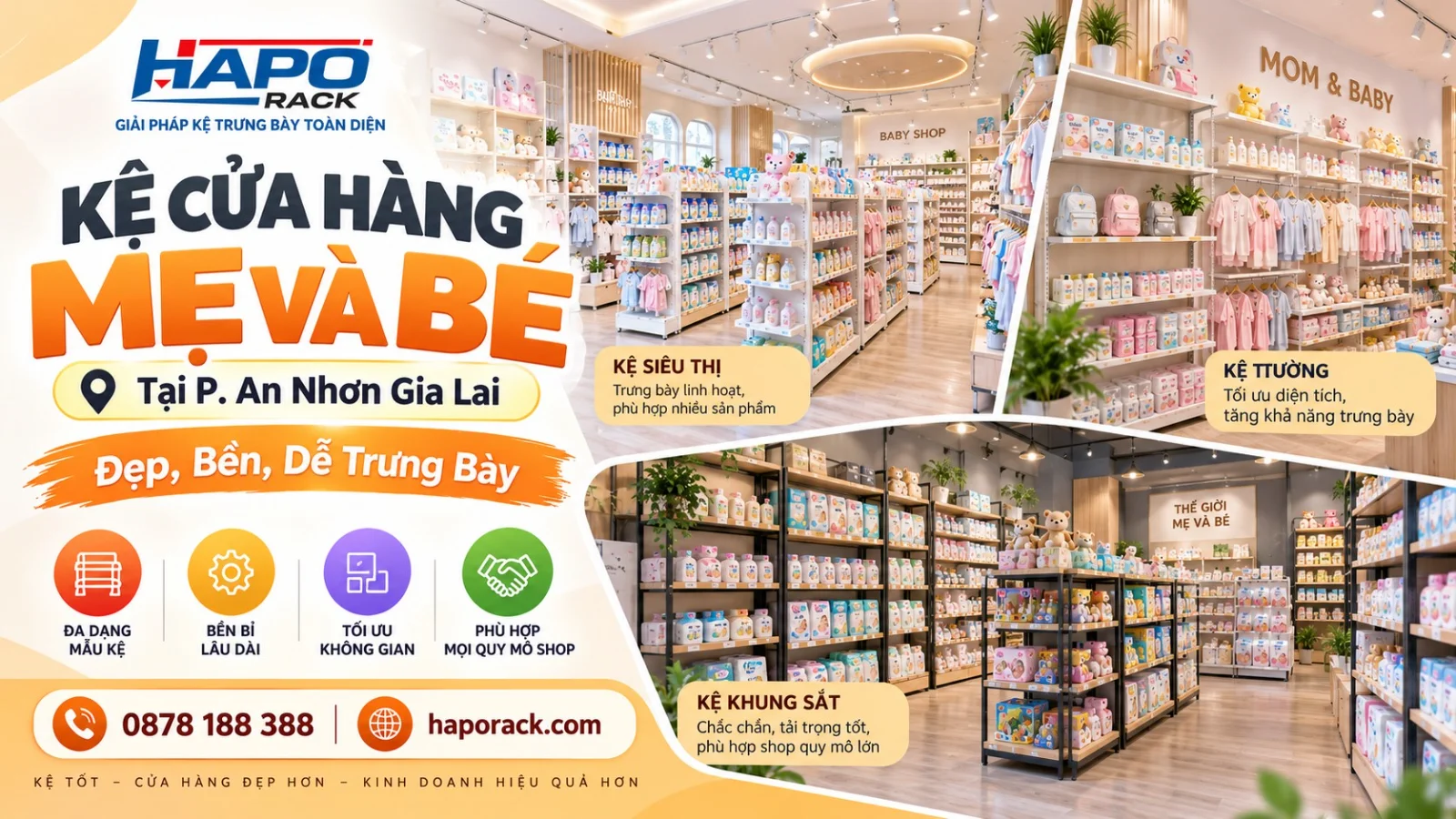 Thi Công Kệ Cửa Hàng Mẹ Và Bé Tại P. An Nhơn Gia Lai – Gọn Gàng, Dễ Sắp Xếp