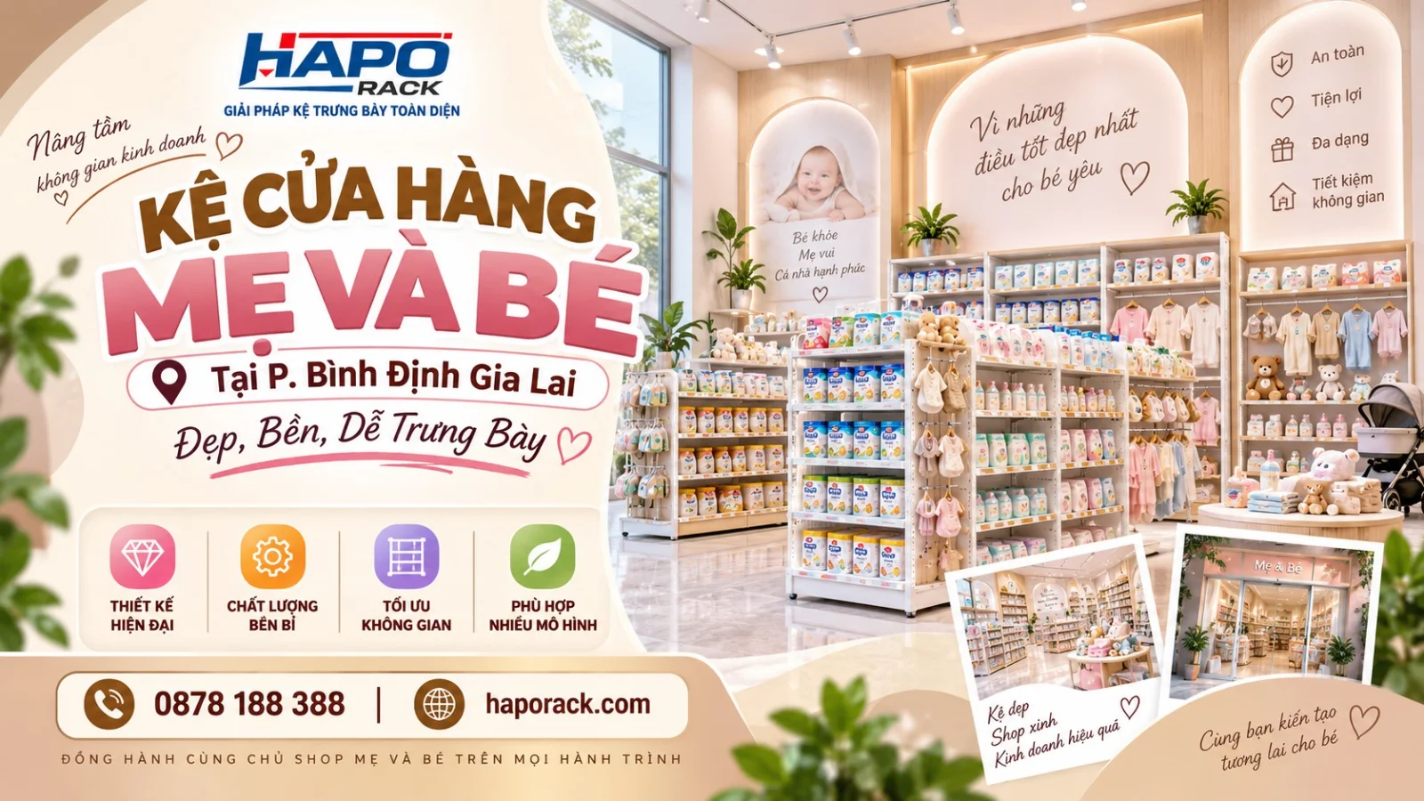 Thi Công Kệ Cửa Hàng Mẹ Và Bé Tại P. Bình Định Gia Lai – Gọn Gàng, Tối Ưu Trưng Bày