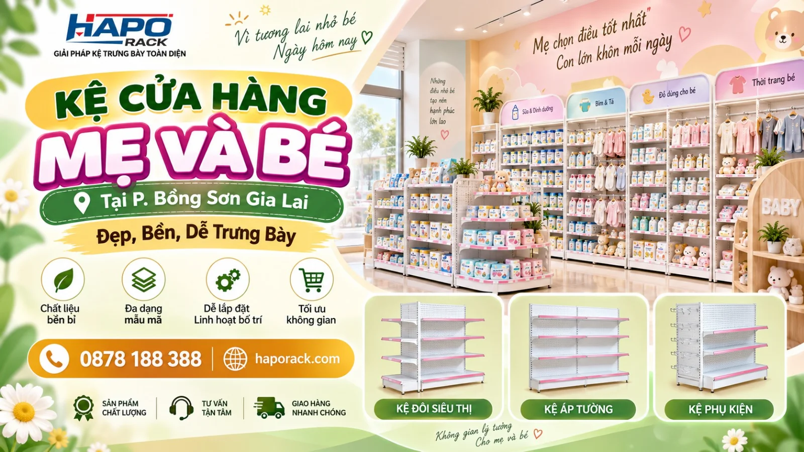 Thi Công Kệ Cửa Hàng Mẹ Và Bé Tại P. Bồng Sơn Gia Lai – Bền Đẹp, Bố Trí Khoa Học