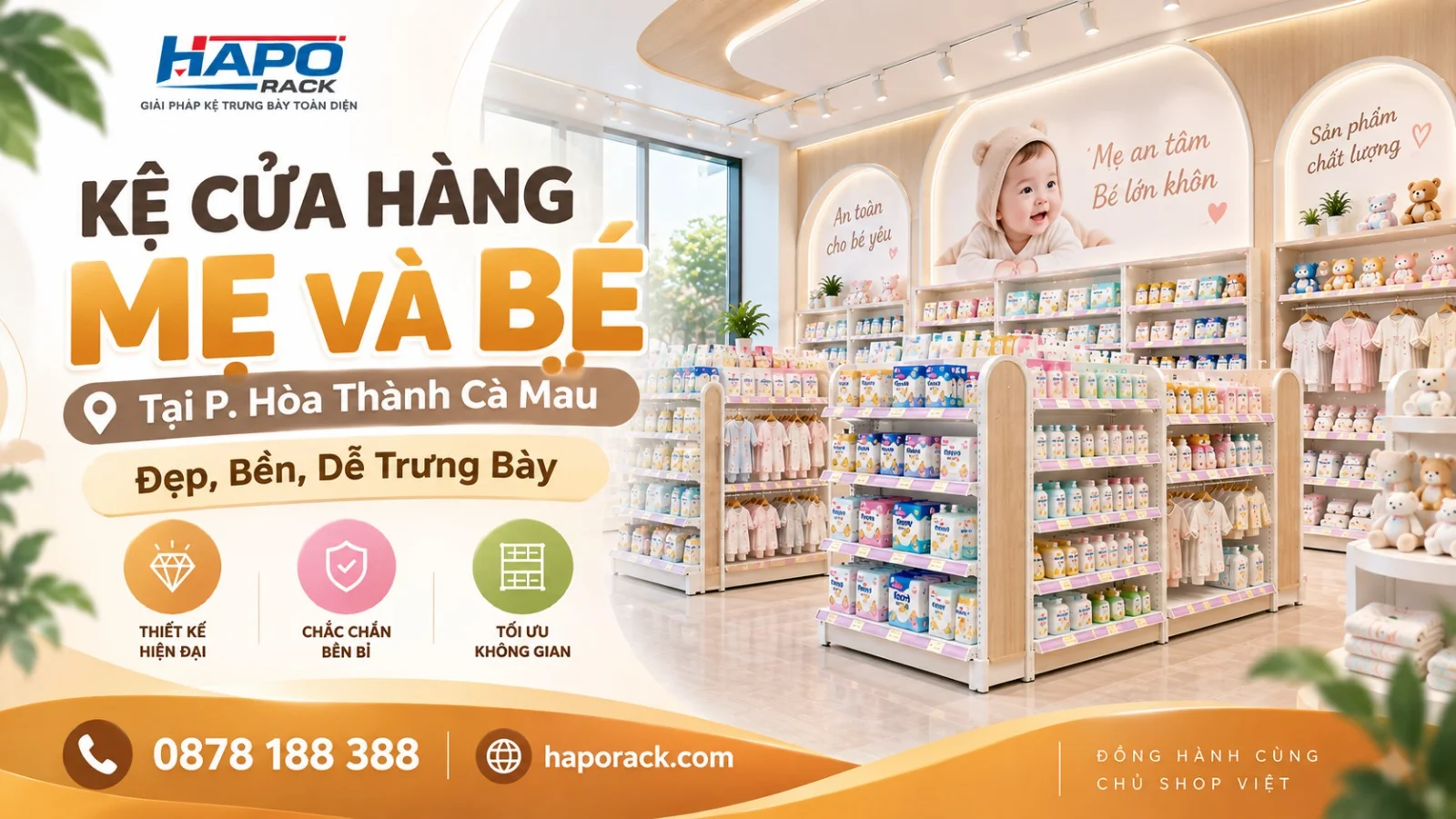 Thi Công Kệ Cửa Hàng Mẹ Và Bé Tại P. Hòa Thành Cà Mau – Bền Bỉ, Đẹp Mắt, Dễ Bố Trí