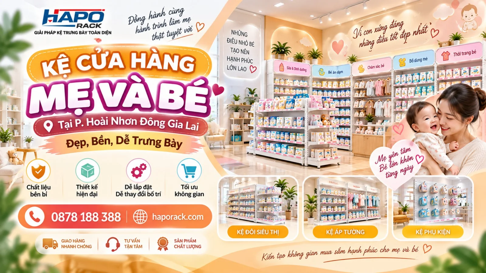 Thi Công Kệ Cửa Hàng Mẹ Và Bé Tại P. Hoài Nhơn Đông Gia Lai – Chắc Bền, Tiện Sắp Xếp