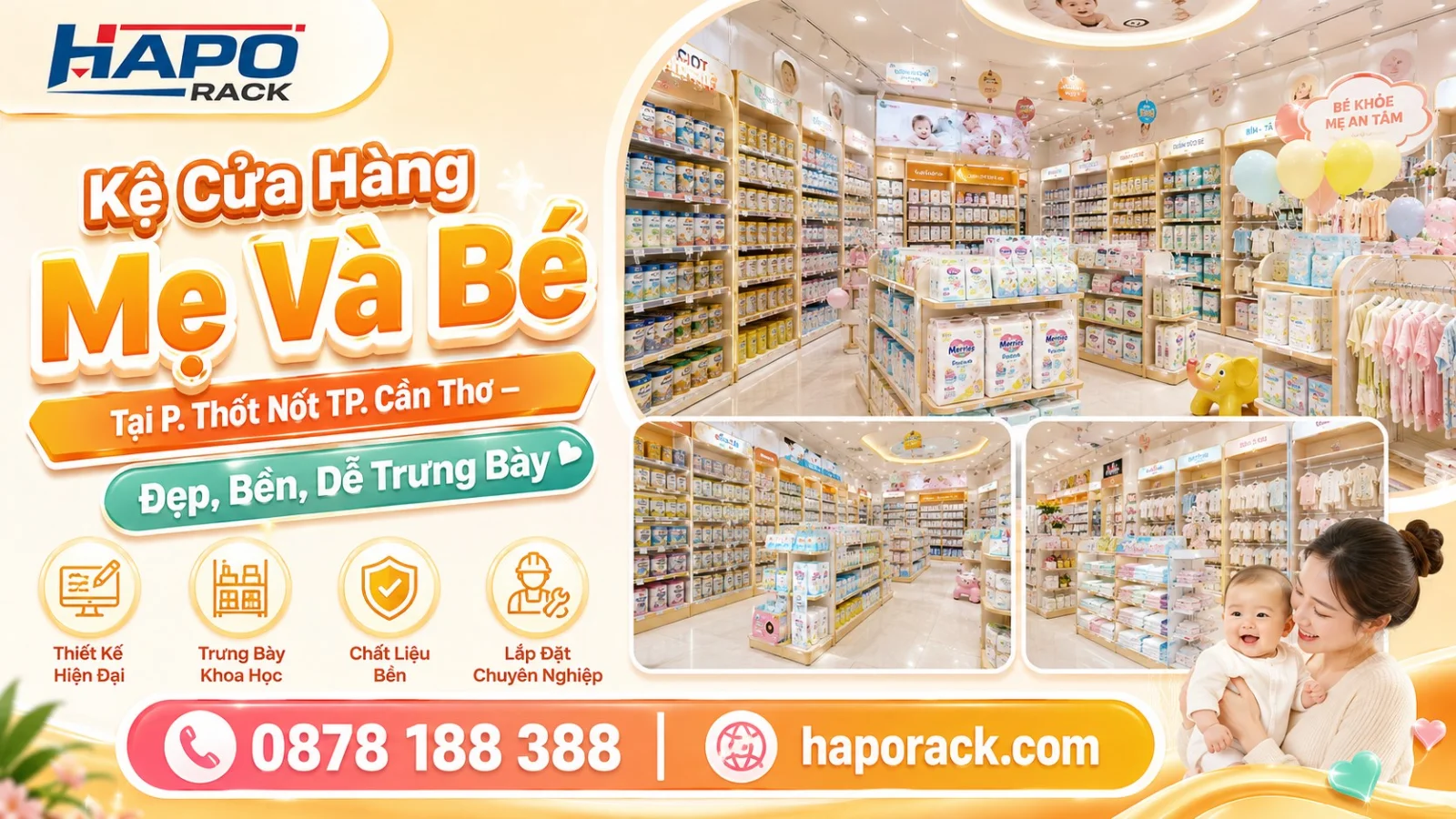 Thi Công Kệ Cửa Hàng Mẹ Và Bé Tại Thốt Nốt TP. Cần Thơ – Hiện Đại, Gọn Đẹp