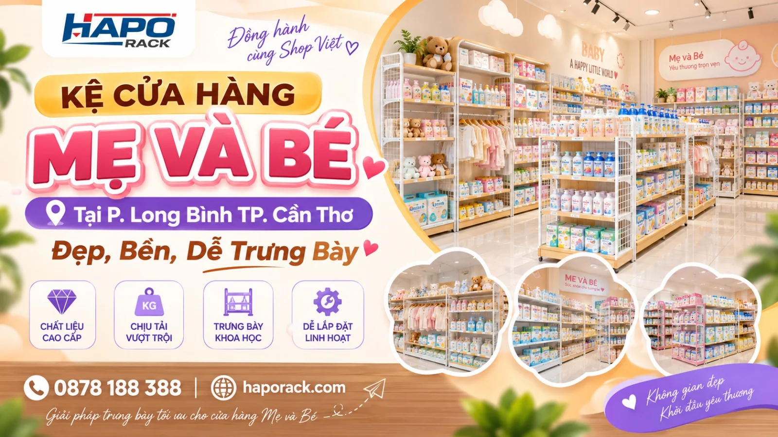 Thi Công Kệ Shop Mẹ Và Bé P. Long Bình – Tối Ưu Trưng Bày, Tăng Không Gian Cửa Hàng