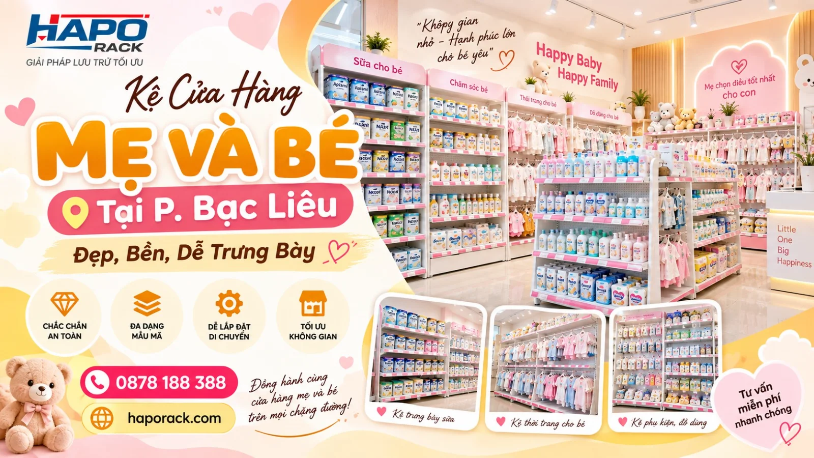 Thi Công Kệ Shop Mẹ Và Bé Tại P. Bạc Liêu Cà Mau – Bền Đẹp, Dễ Sắp Xếp