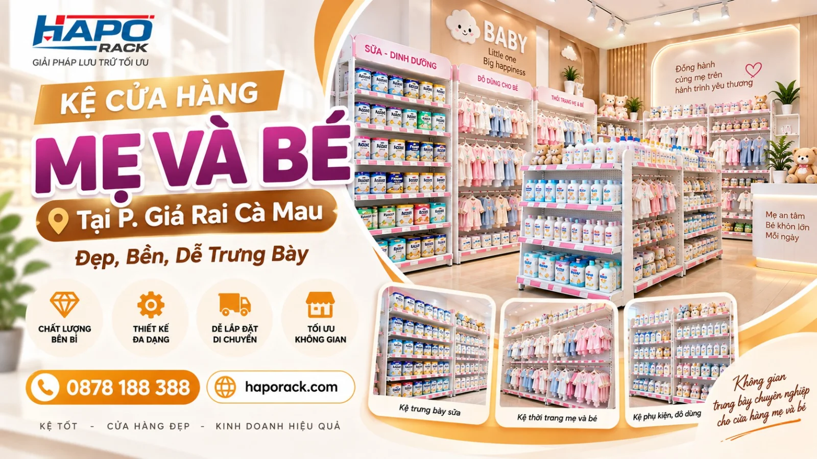 Thi Công Kệ Shop Mẹ Và Bé Tại P. Giá Rai Cà Mau – Chắc Chắn, Tối Ưu Không Gian
