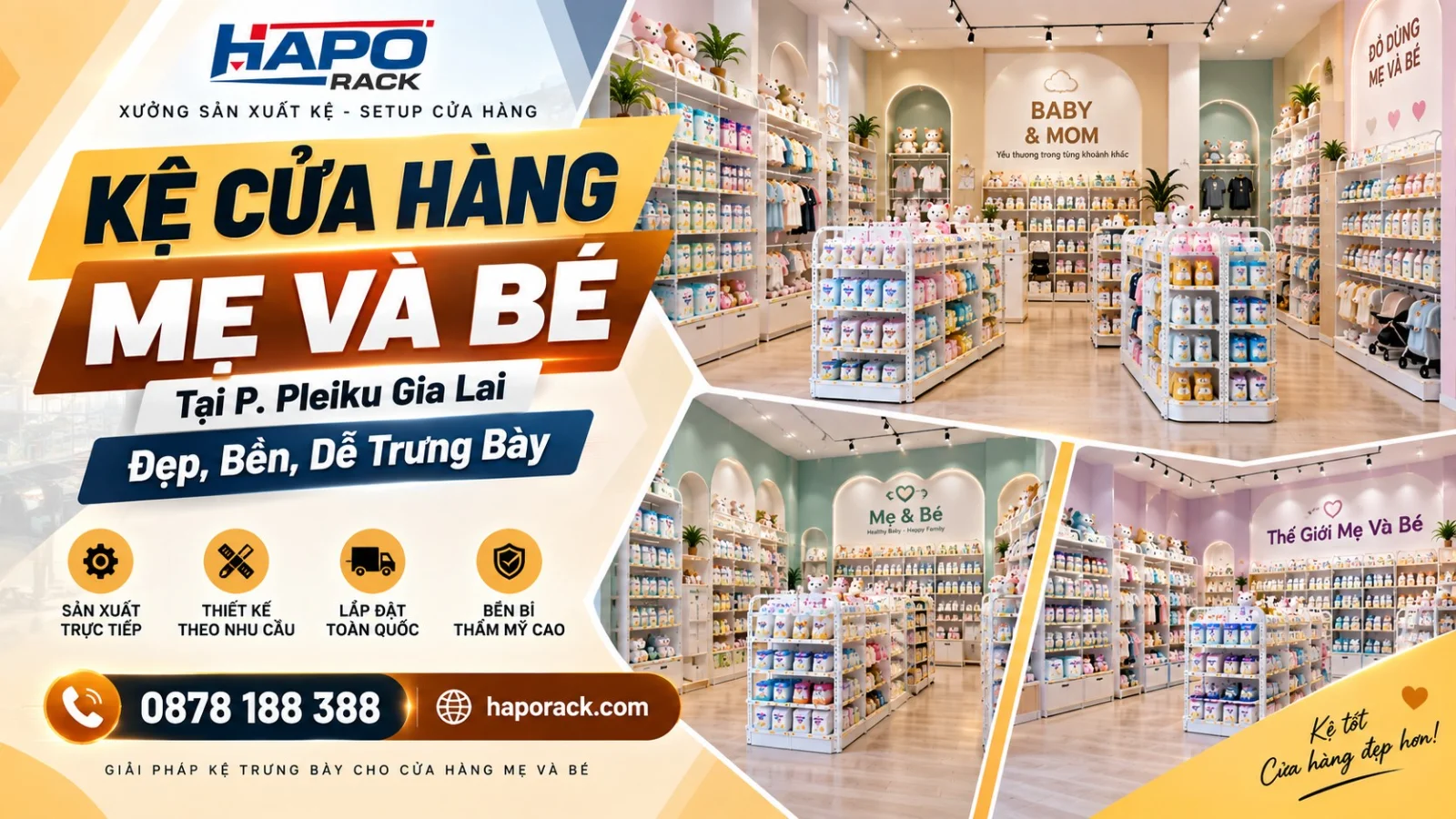Thi Công Kệ Shop Mẹ Và Bé Tại P. Pleiku Gia Lai – Đẹp, Bền, Tối Ưu Trưng Bày