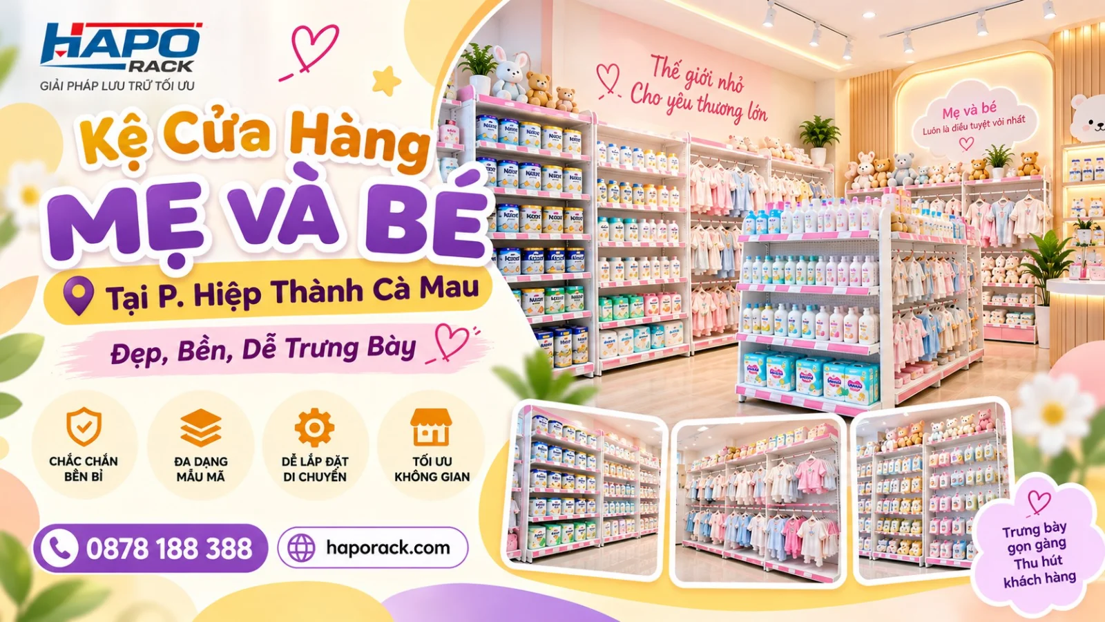 Thiết Kế Kệ Cửa Hàng Mẹ Và Bé Tại P. Hiệp Thành Cà Mau – Đẹp, Bền, Dễ Trưng Bày