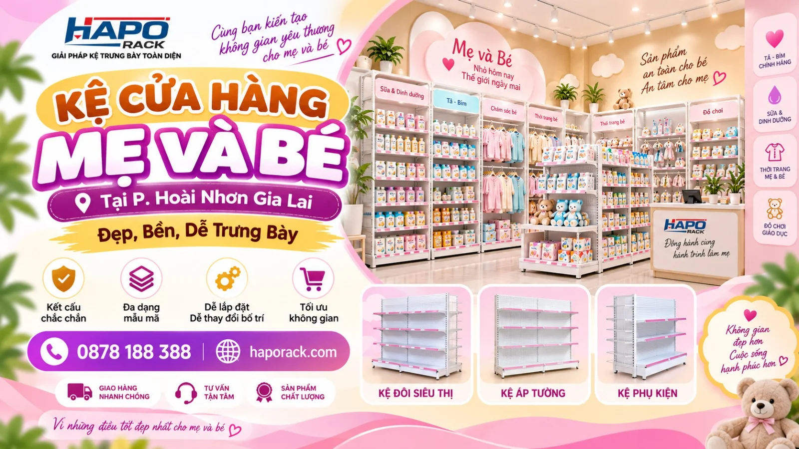 Thiết Kế Kệ Cửa Hàng Mẹ Và Bé Tại P. Hoài Nhơn Gia Lai – Gọn Gàng, Tiện Trưng Bày