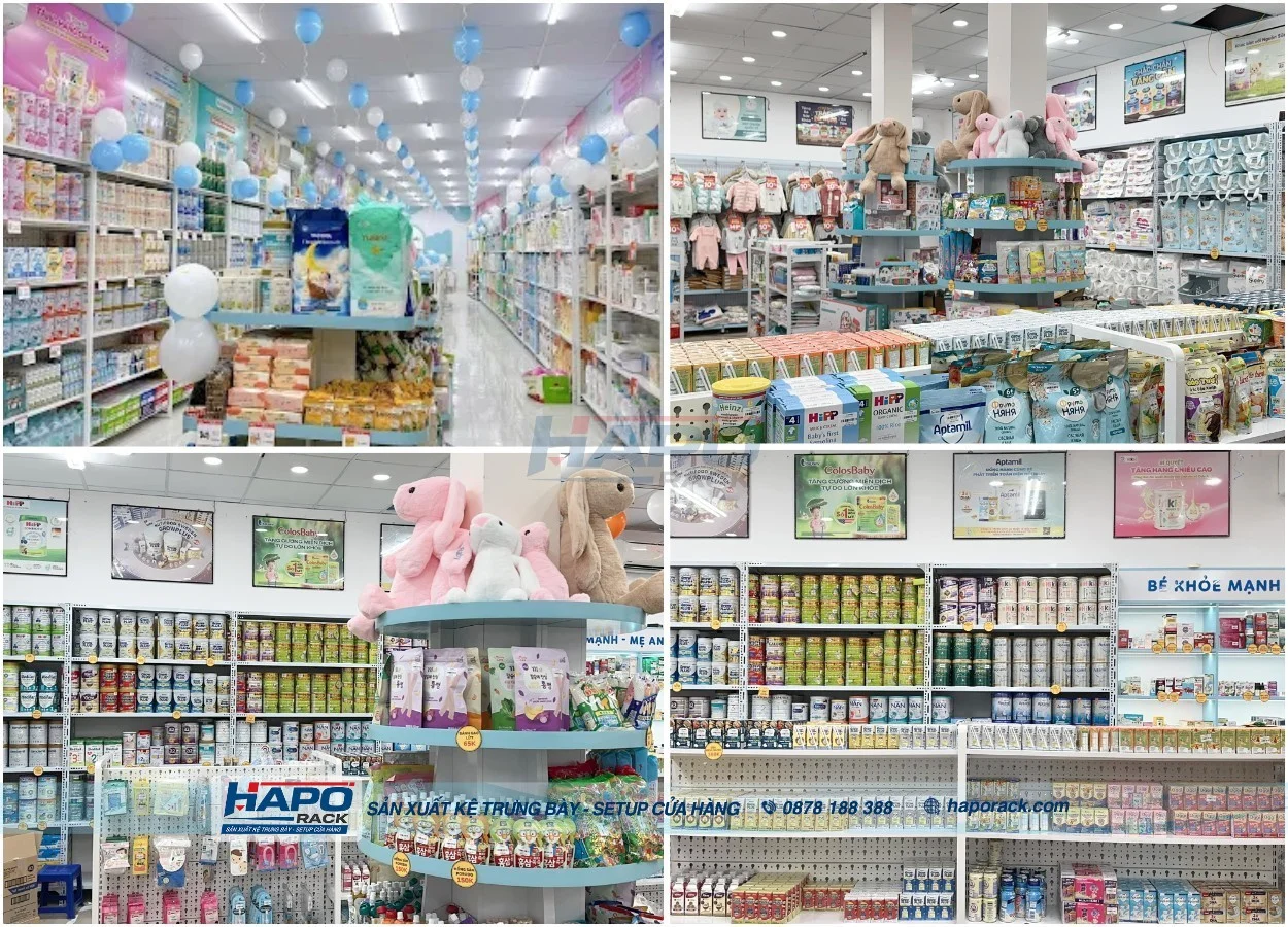 Thiết Kế Kệ Cửa Hàng Mẹ Và Bé Tại P. Láng Tròn Cà Mau – Hiện Đại, Dễ Trưng Bày