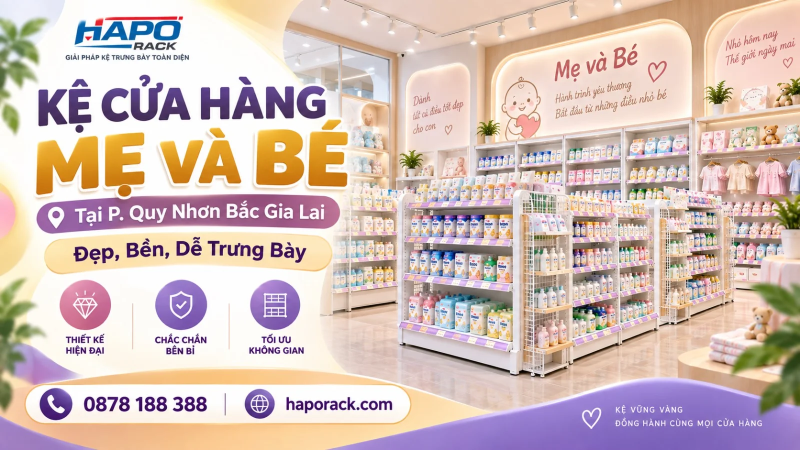 Thiết Kế Kệ Cửa Hàng Mẹ Và Bé Tại P. Quy Nhơn Bắc Gia Lai – Chắc Chắn, Tối Ưu Trưng Bày