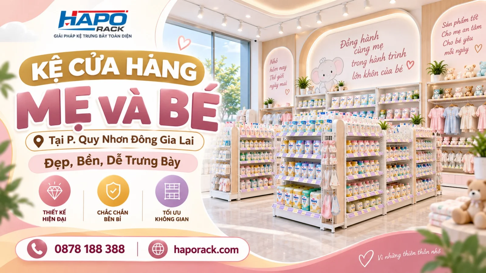 Thiết Kế Kệ Cửa Hàng Mẹ Và Bé Tại P. Quy Nhơn Đông Gia Lai – Hiện Đại, Dễ Sắp Xếp