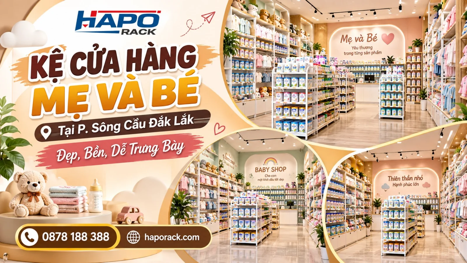Thiết Kế Kệ Cửa Hàng Mẹ Và Bé Tại P. Sông Cầu Đắk Lắk – Đẹp, Bền, Dễ Sắp Xếp