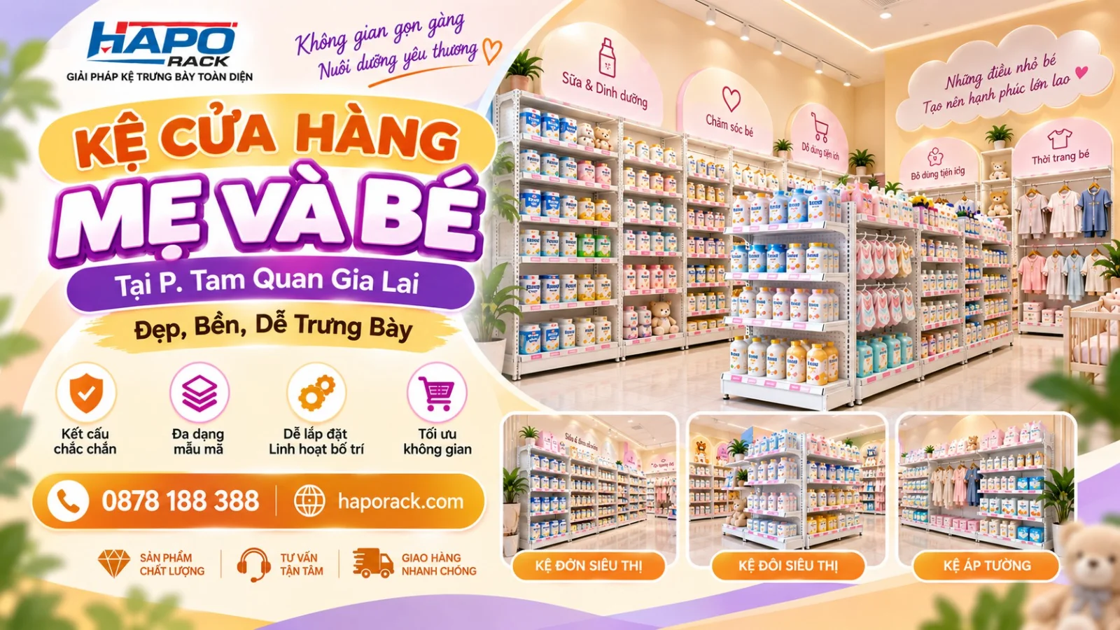 Thiết Kế Kệ Cửa Hàng Mẹ Và Bé Tại P. Tam Quan Gia Lai – Đẹp, Bền, Dễ Sắp Xếp