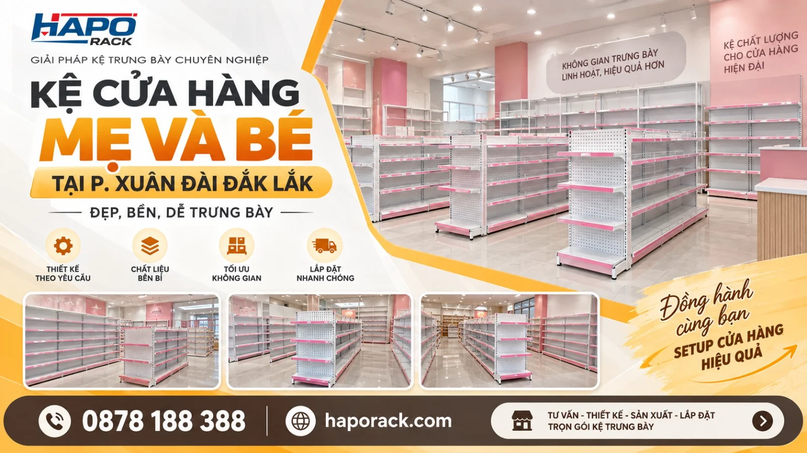 Thiết Kế Kệ Shop Mẹ Và Bé P. Xuân Đài Đắk Lắk – Tối Ưu Trưng Bày, Thu Hút Khách