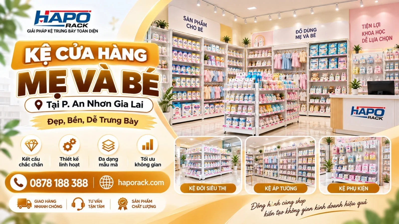 Thiết Kế Kệ Shop Mẹ Và Bé Tại P. An Nhơn Gia Lai – Bền Đẹp, Dễ Trưng Bày
