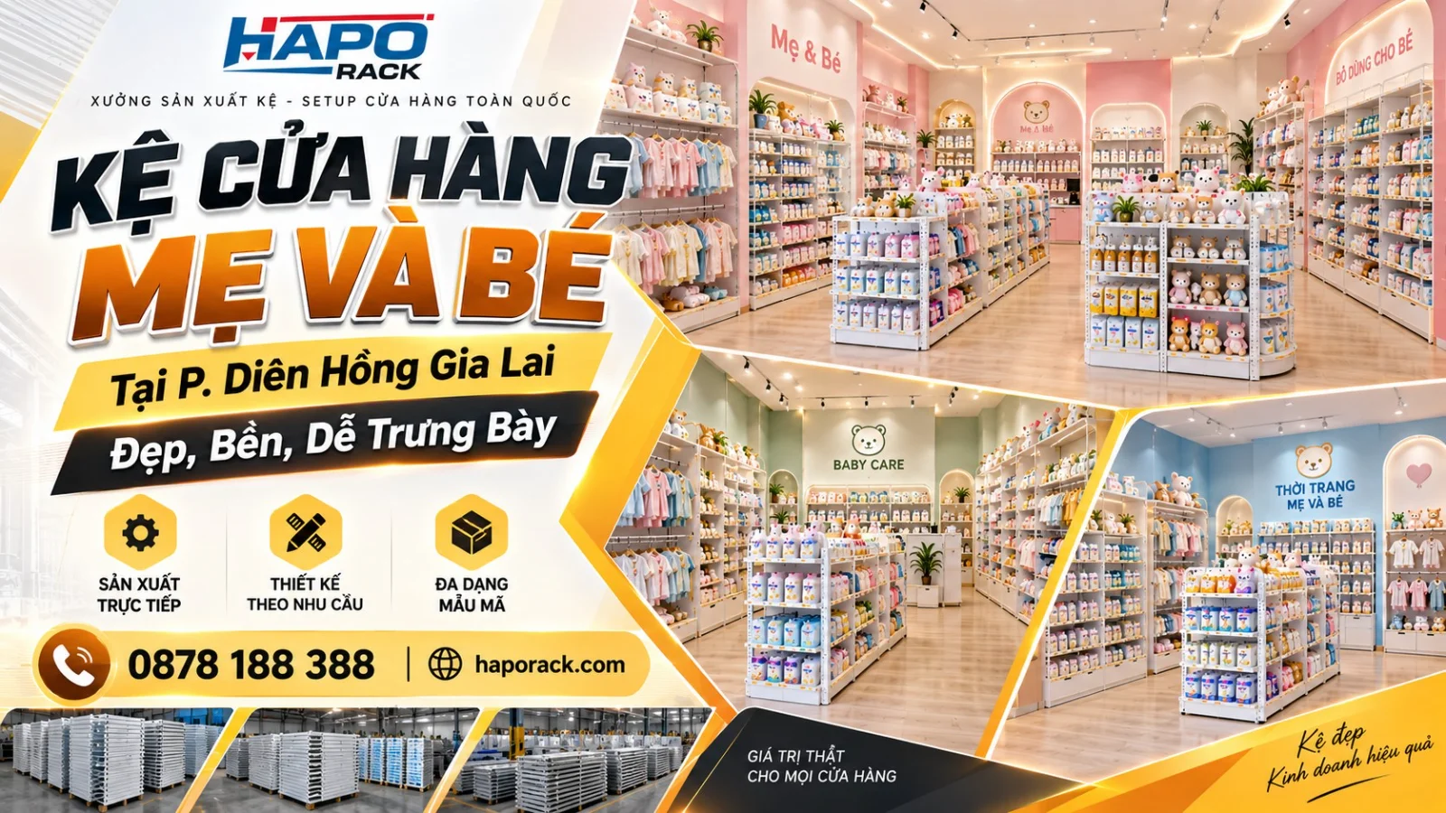 Thiết Kế Kệ Shop Mẹ Và Bé Tại P. Diên Hồng Gia Lai – Gọn Đẹp, Dễ Trưng Bày