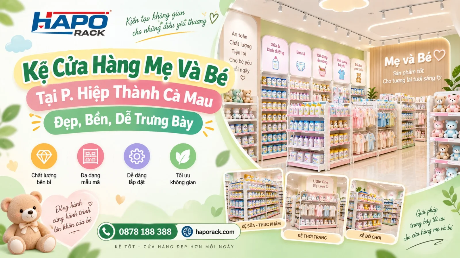 Thiết Kế Kệ Shop Mẹ Và Bé Tại P. Hiệp Thành Cà Mau – Đẹp, Bền, Tối Ưu Không Gian