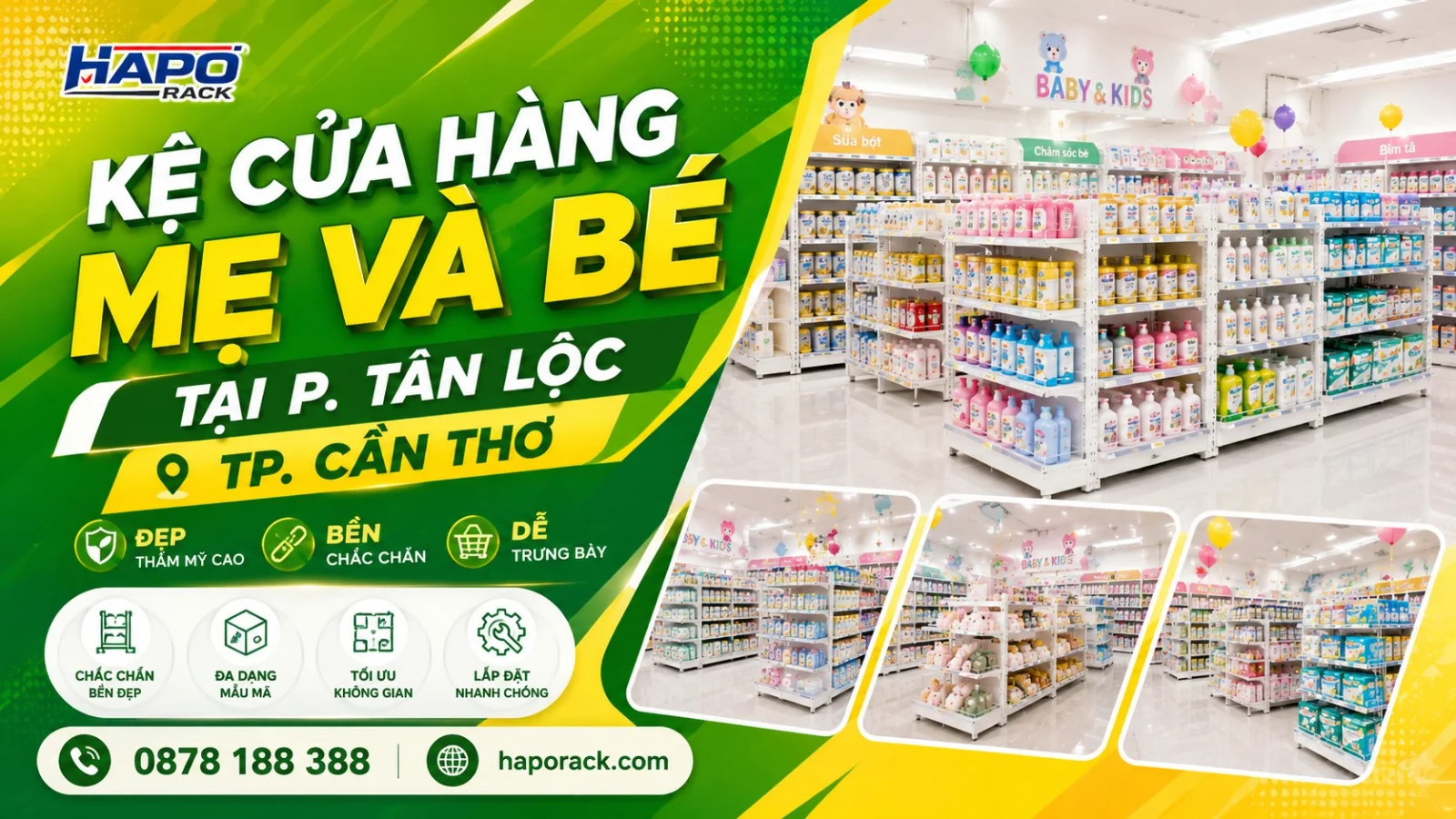 Thiết Kế Kệ Shop Mẹ Và Bé Tại Tân Lộc Cần Thơ – Hiện Đại, Tăng Không Gian Trưng Bày