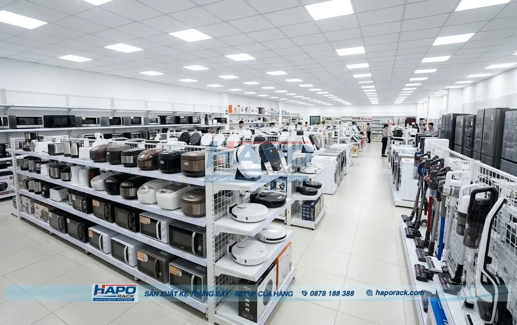 Top Mẫu Giá Kệ Trưng Bày Thiết Bị Điện Máy Mới Nhất, Bền Chắc, Dễ Bố Trí