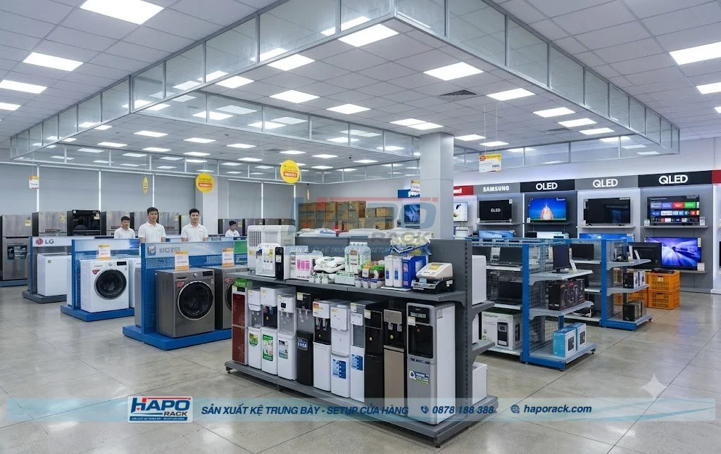 Top Mẫu Kệ Điện Máy Giữa Nhà Chắc Chắn, Dễ Bố Trí Cửa Hàng
