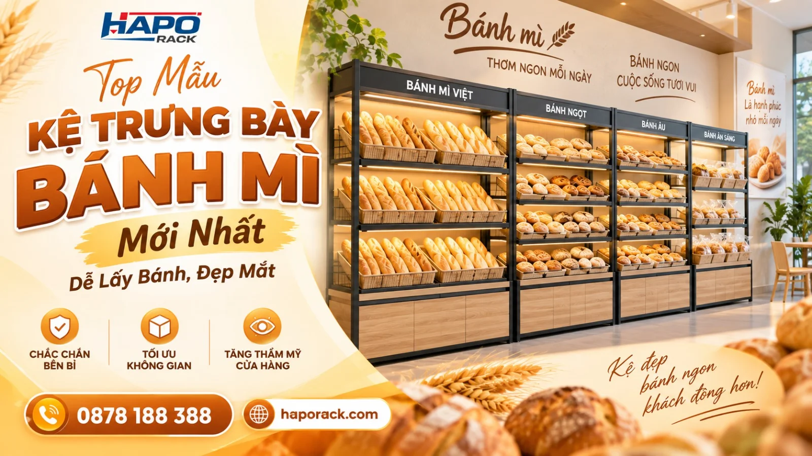 Top Mẫu Kệ Gỗ Trưng Bày Bánh Mì Đẹp, Gọn, Tạo Điểm Nhấn Cửa Hàng