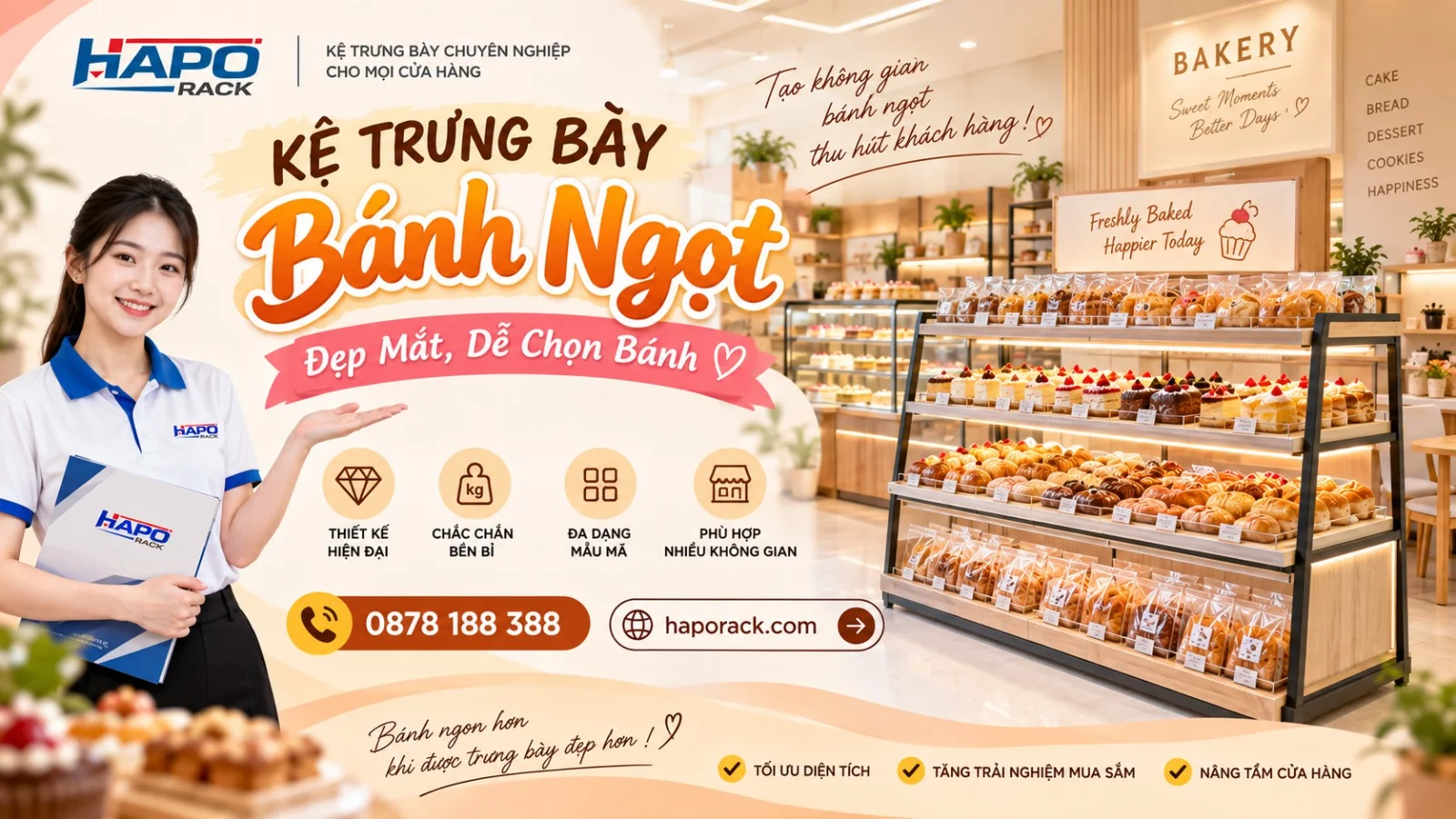 Top Mẫu Kệ Khung Sắt Mặt Gỗ Bánh Ngọt Đẹp, Chắc Chắn, Dễ Trưng Bày