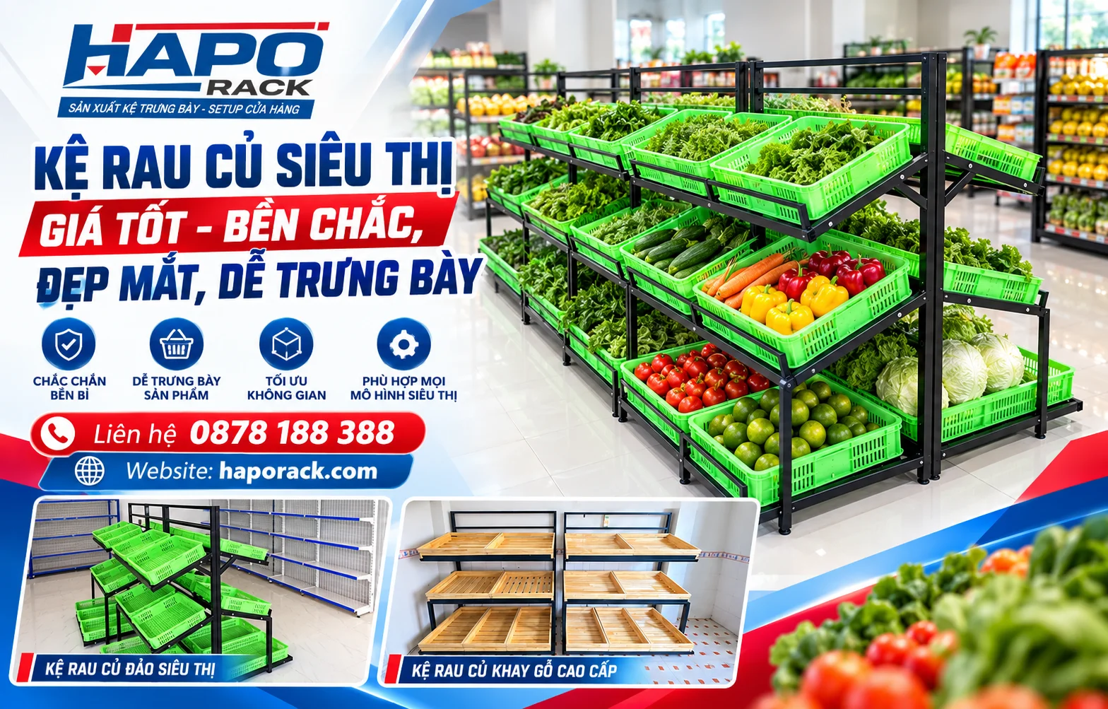 1. Kệ rau củ siêu thị giá tốt thiết kế bền chắc và đẹp mắt