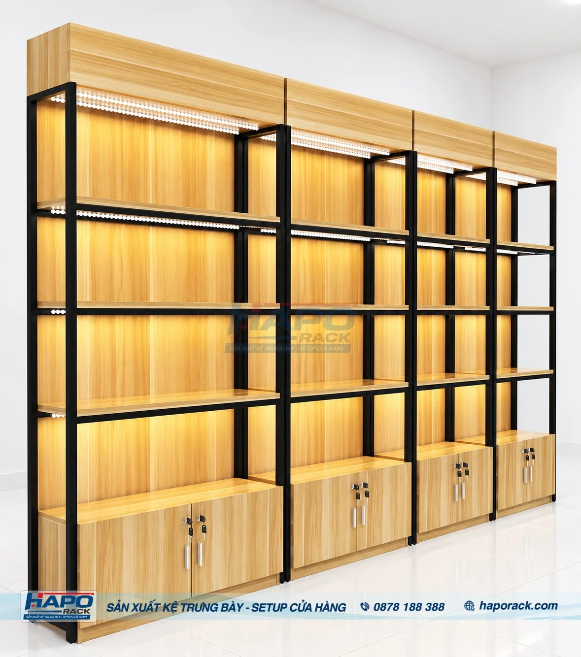 16. Kệ gỗ đặt làm theo kích thước và nhu cầu sử dụng