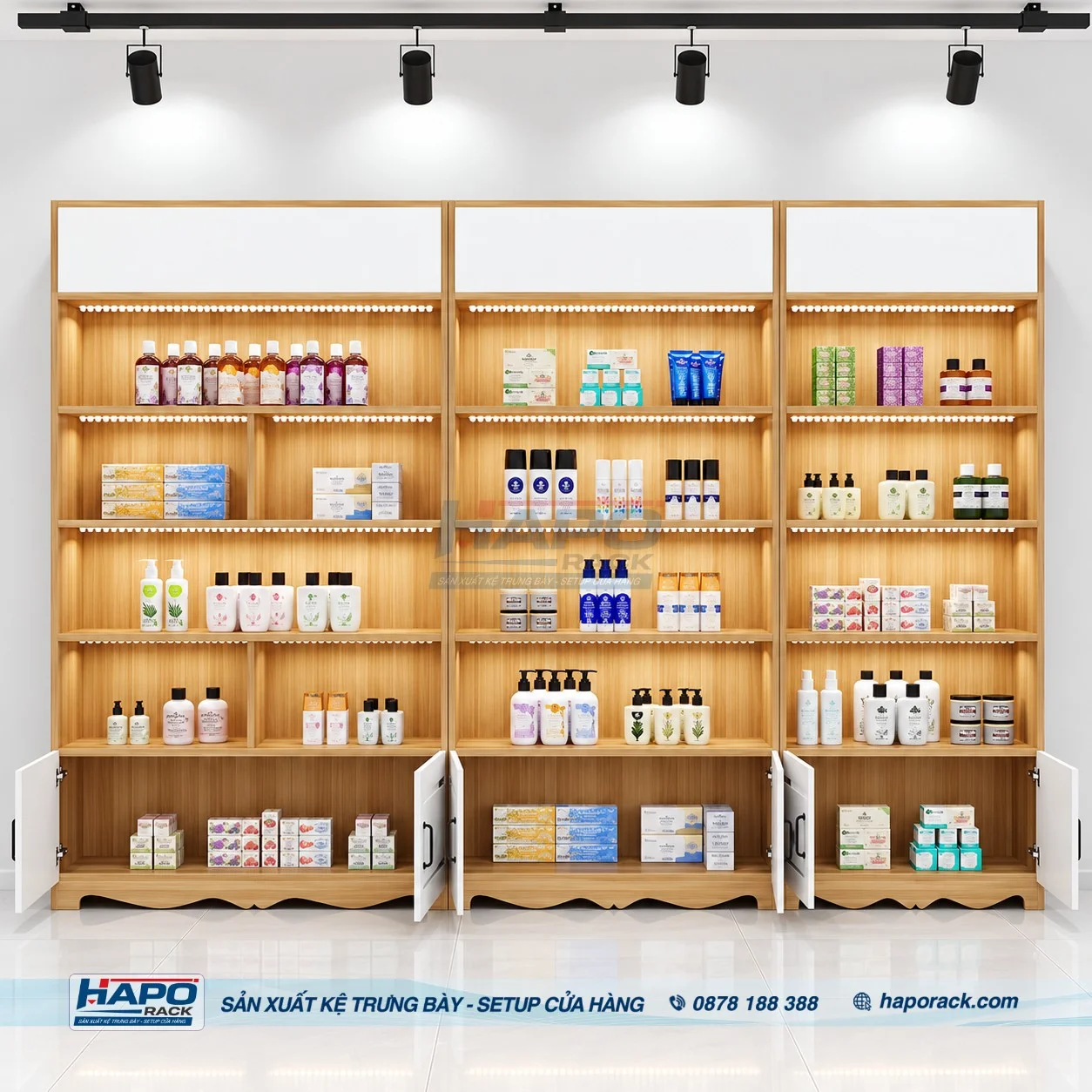 Kệ Gỗ Trưng Bày Sản Phẩm Theo Yêu Cầu Tại HAPO RACK