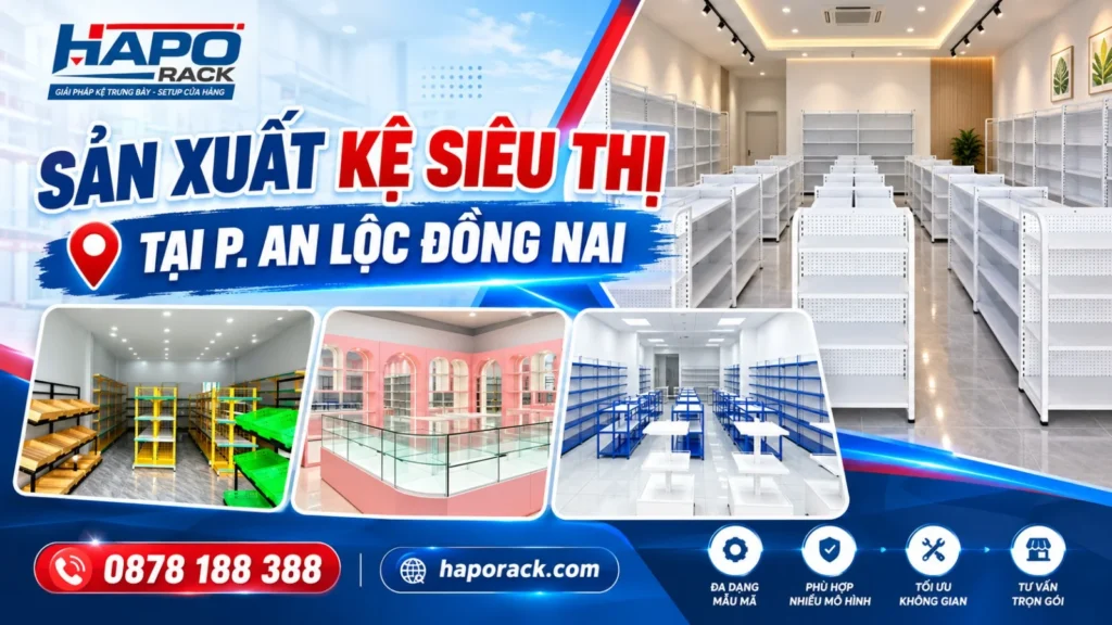 Chuyên Sản Xuất Kệ Siêu Thị Tại P. An Lộc Đồng Nai Uy Tín