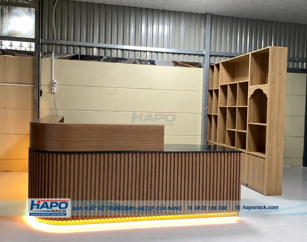 HOÀN THIỆN BÀN THU NGÂN & HỆ TỦ KỆ TRƯNG BÀY TẠI BÌNH CƠ – TP.HCM ( TÂN UYÊN – BÌNH DƯƠNG cũ)
