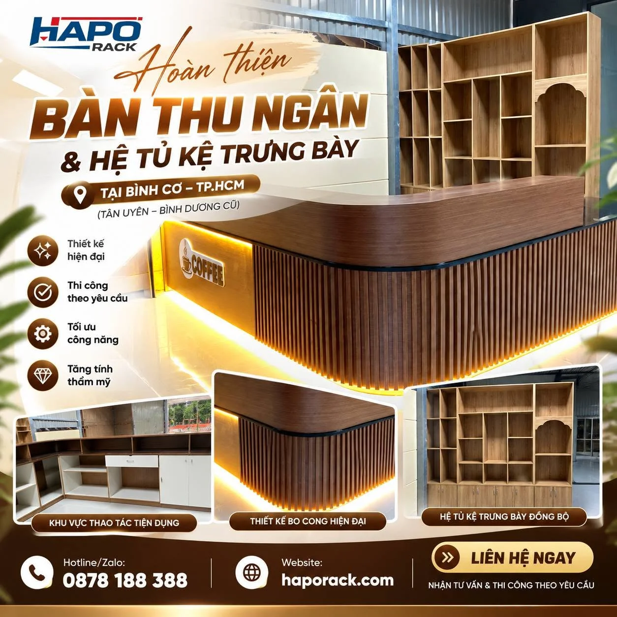 HOÀN THIỆN BÀN THU NGÂN & HỆ TỦ KỆ TRƯNG BÀY TẠI BÌNH CƠ – TP.HCM ( TÂN UYÊN – BÌNH DƯƠNG cũ)