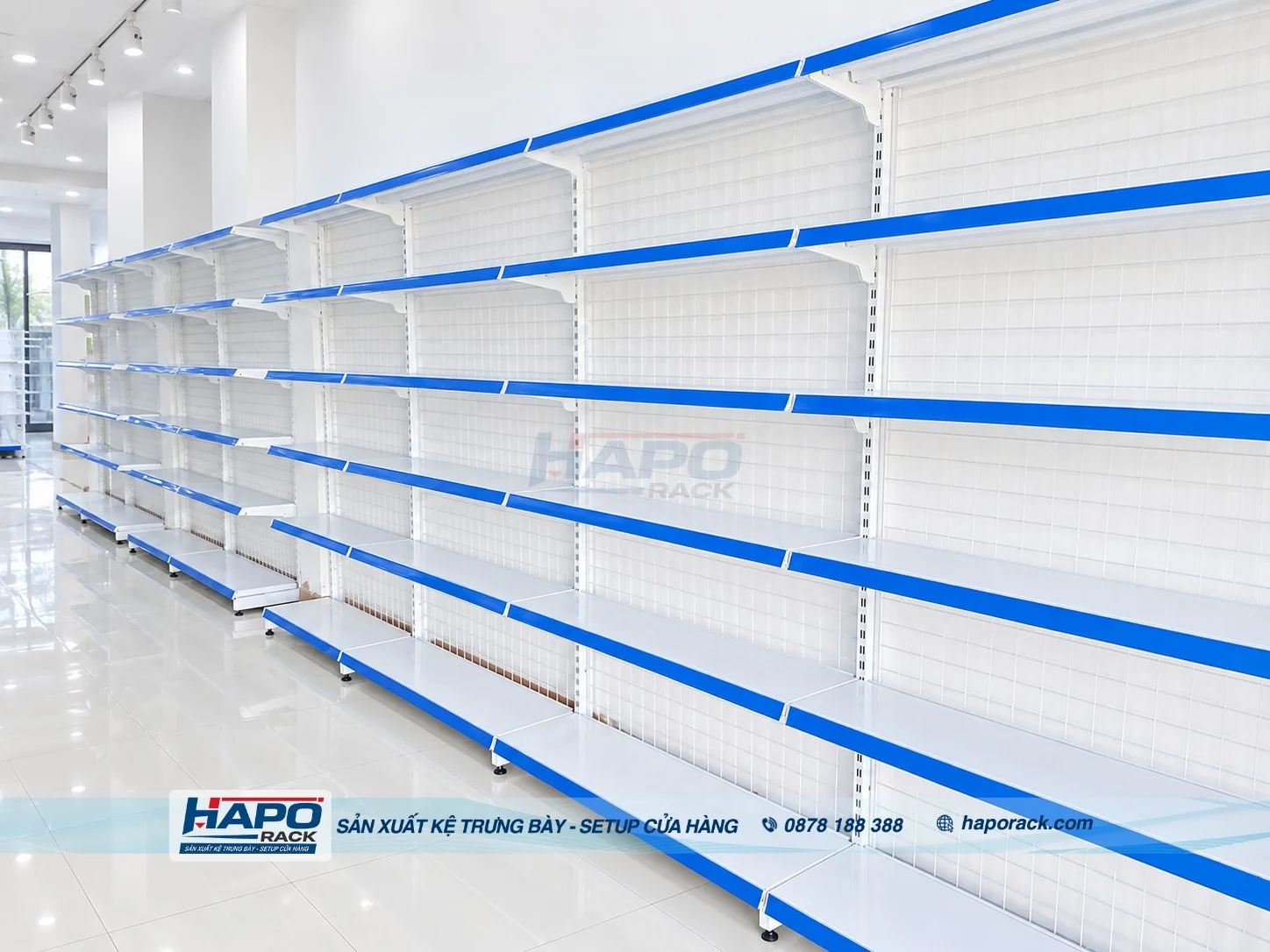 Kệ Áp Tường Lưng Lưới 6 Tầng Cao 2m1 Tăng Không Gian Trưng Bày