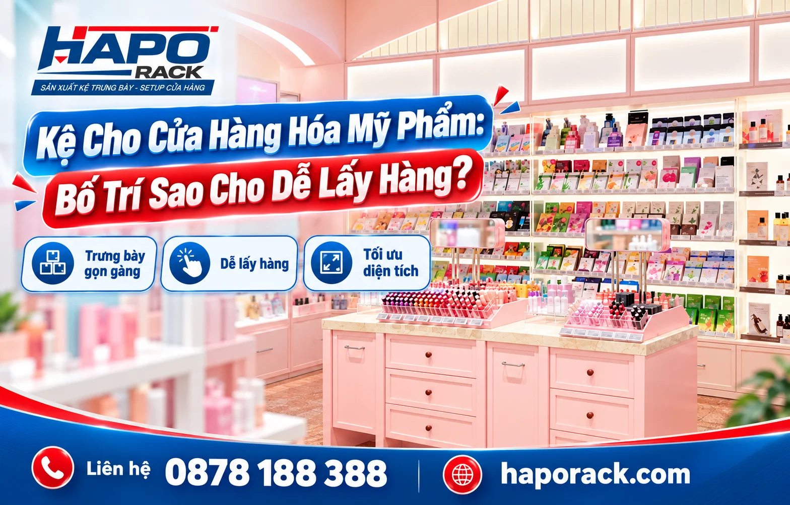 Kệ cho cửa hàng hóa mỹ phẩm giúp trưng bày hàng hóa gọn gàng và dễ lấy