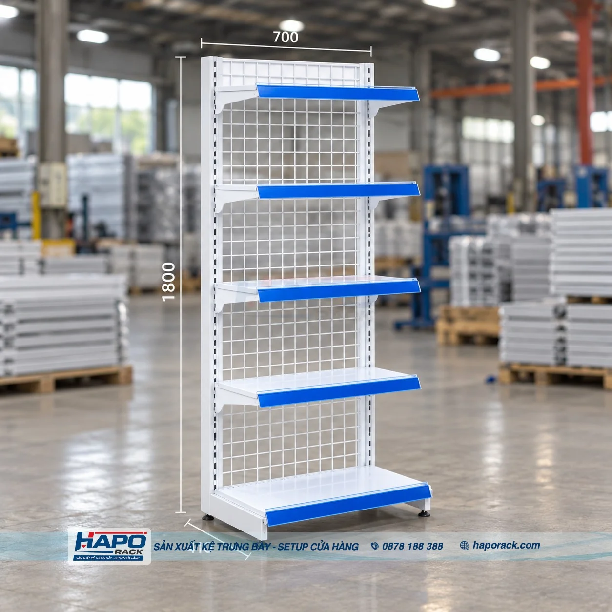 Kệ Đơn Áp Tường 5 Tầng Cao 1m8 – Mẫu Lưng Lưới Tiện Trưng Bày