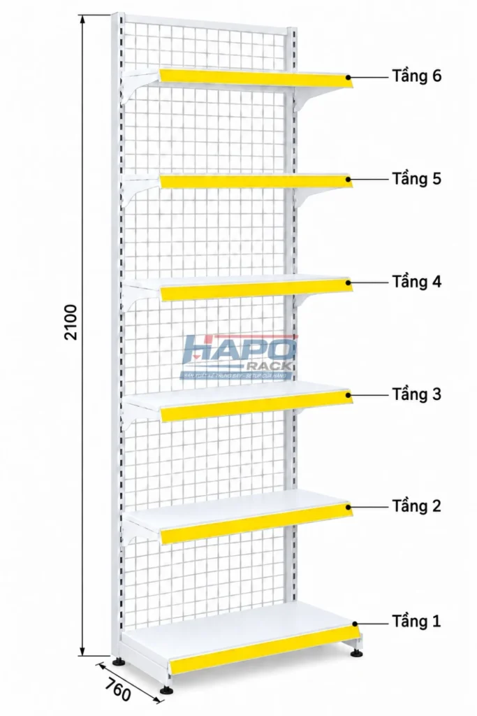 Thông số Kệ Đơn Lưng Lưới 6 Tầng